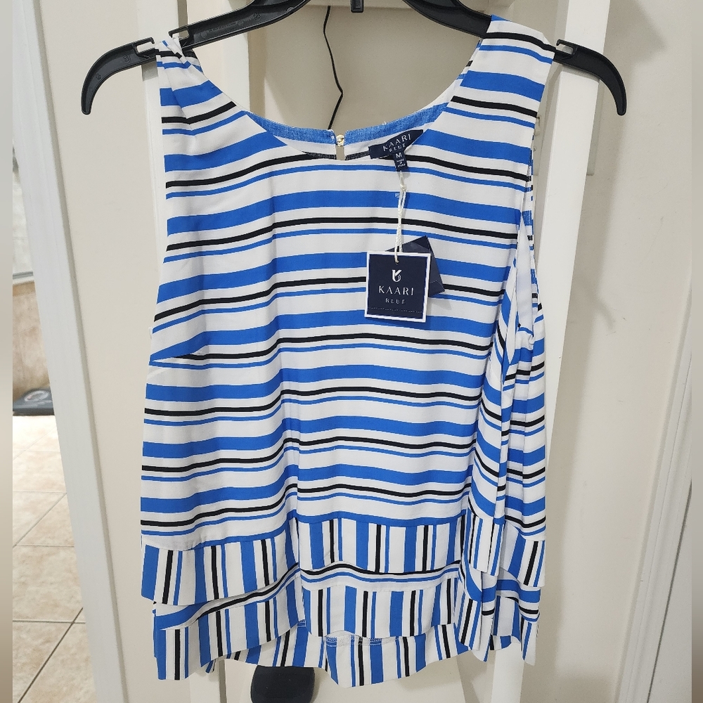 Kaari Blue, size M, turquoise, white and black, sleeveless top